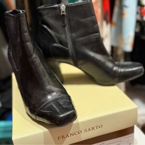 Franco Sarto Black Leather Ankle Booties with Sleek Design